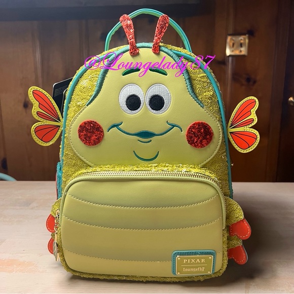 NWT A Bug's Life Heimlich Exclusive Sequined Loungefly Mini Backpack and Wallet - Picture 2 of 8